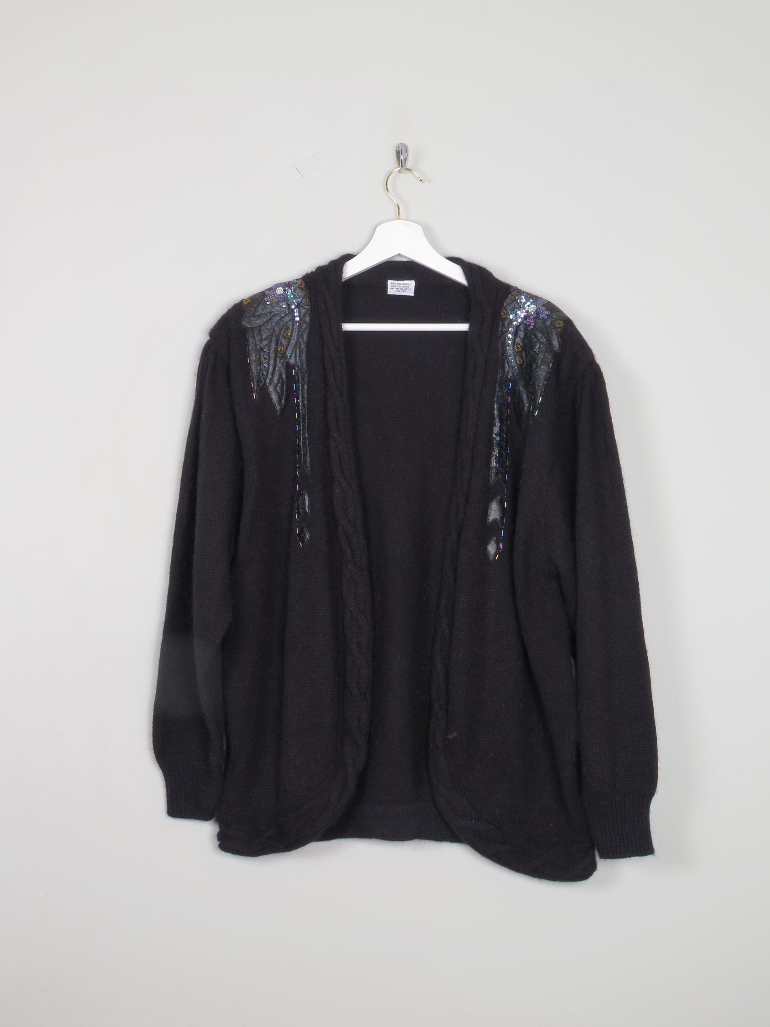 Women's Knitted Black Open Cardigan With Motifs M-XL - The Harlequin