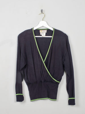 Women’s Laurel Wrap Over Navy Cotton Jumper M - The Harlequin