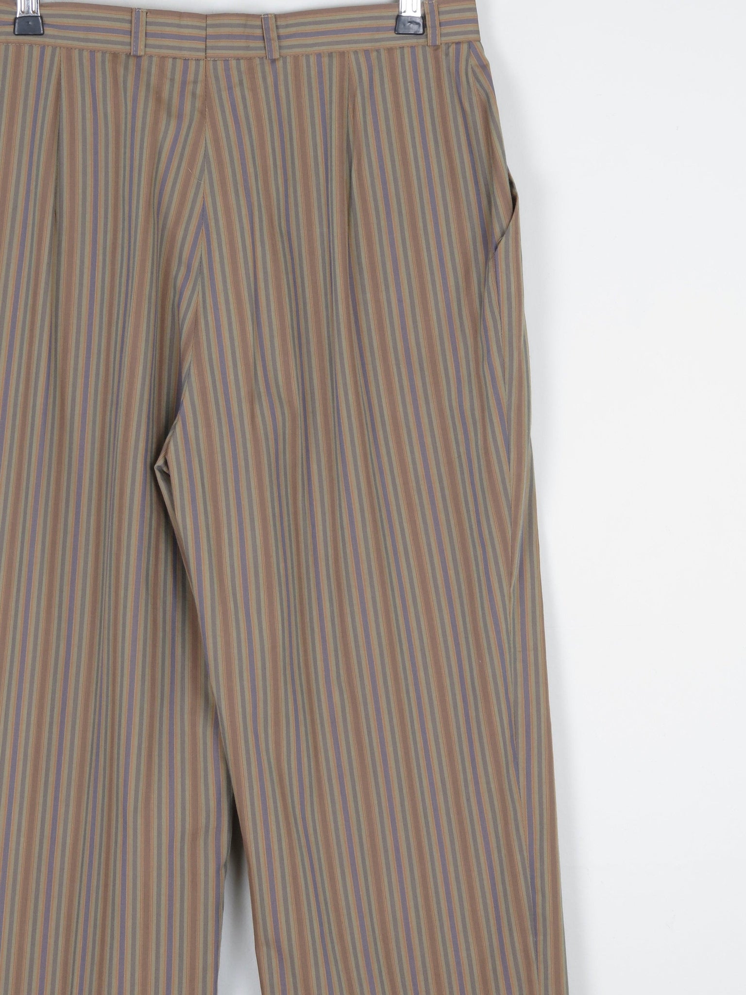 Women's Light Brown Striped Cotton Trousers 28" S - The Harlequin
