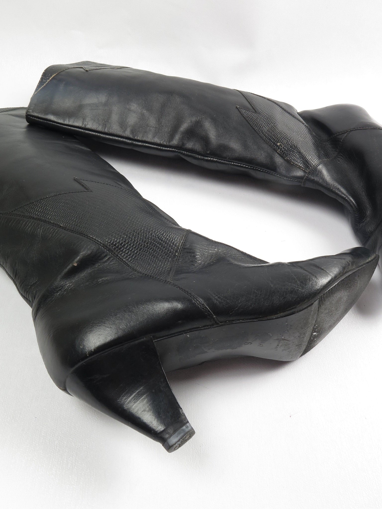 Long Black 1970s Leather Boots 39/6 - The Harlequin