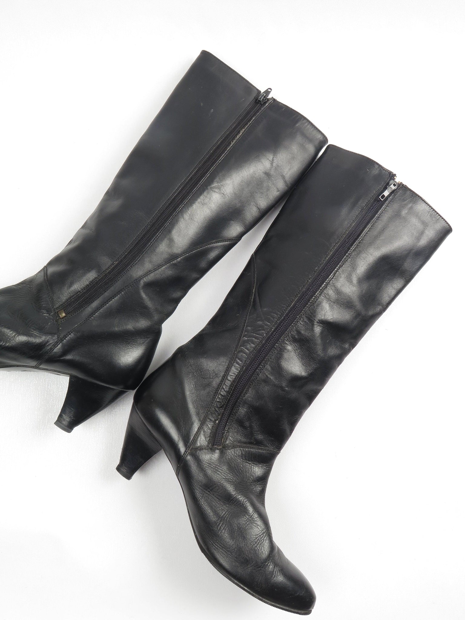 Long Black 1970s Leather Boots 39/6 - The Harlequin