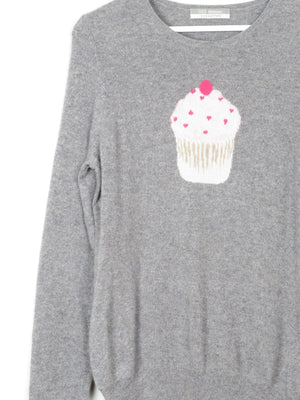 Women's M&S Cashmere Grey Jumper With CupCake Design M - The Harlequin