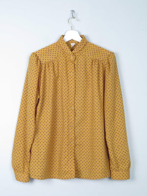 Women's Mustard Polka Dot Print Blouse M - The Harlequin