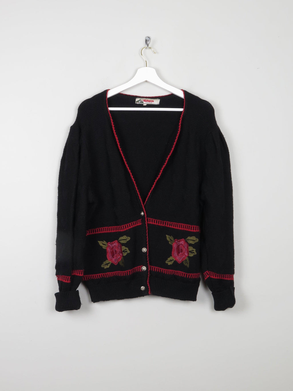 Women's Navy Austrian Cardigan With Floral Motifs L/XL - The Harlequin