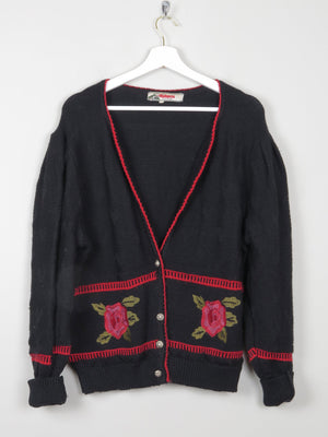 Women's Navy Austrian Cardigan With Floral Motifs L/XL - The Harlequin