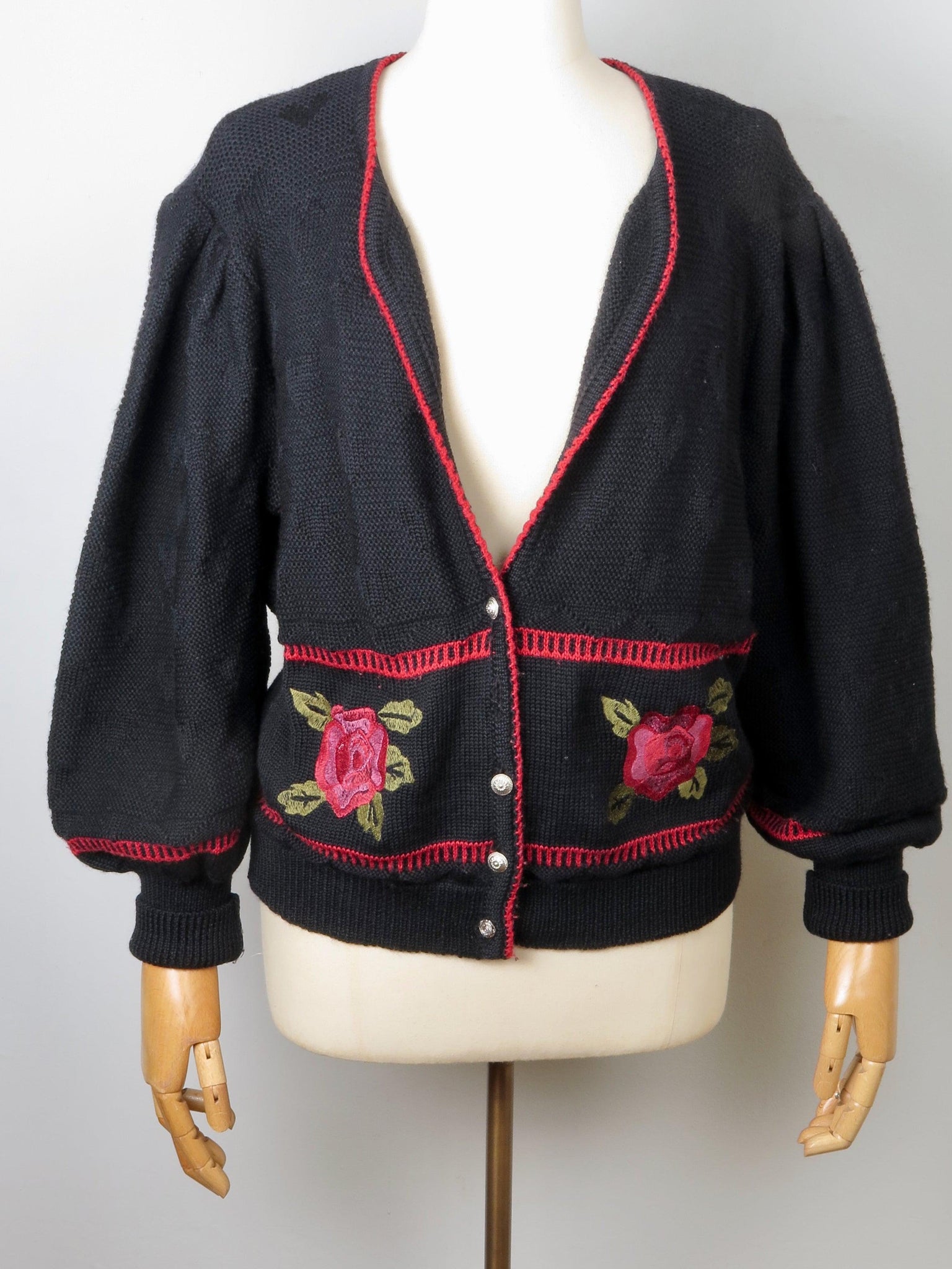 Women's Navy Austrian Cardigan With Floral Motifs L/XL - The Harlequin