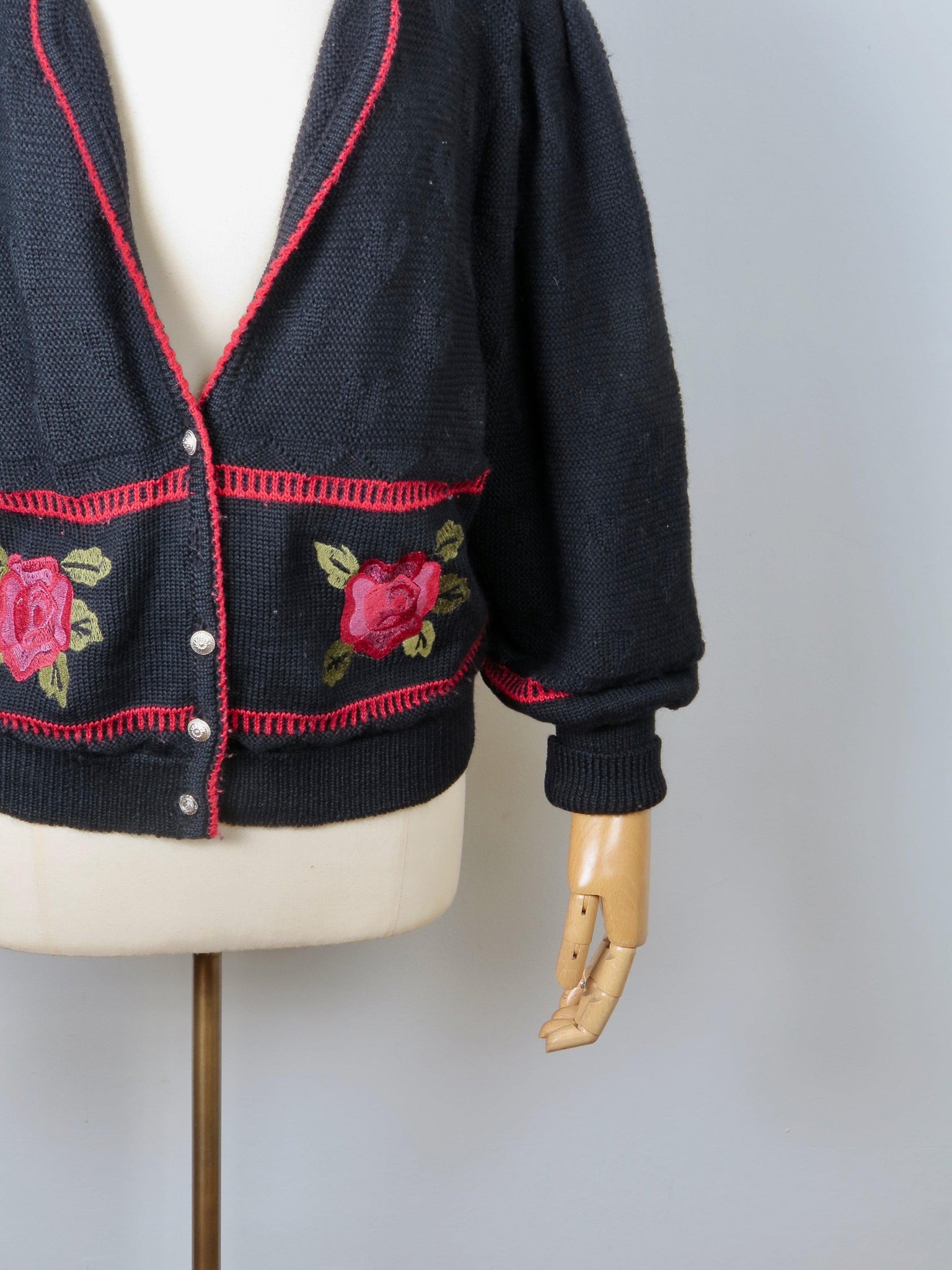 Women's Navy Austrian Cardigan With Floral Motifs L/XL - The Harlequin