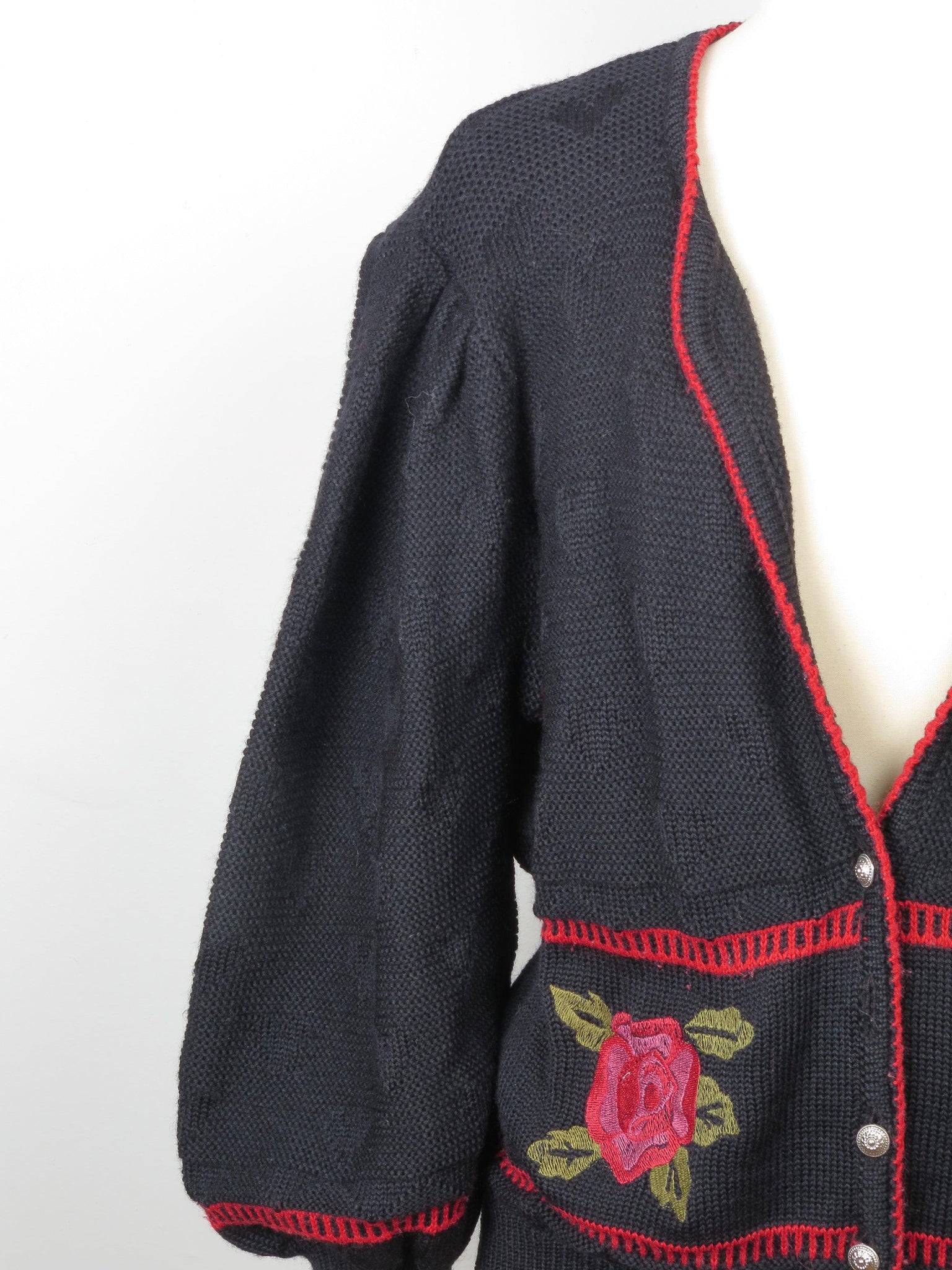 Women's Navy Austrian Cardigan With Floral Motifs L/XL - The Harlequin