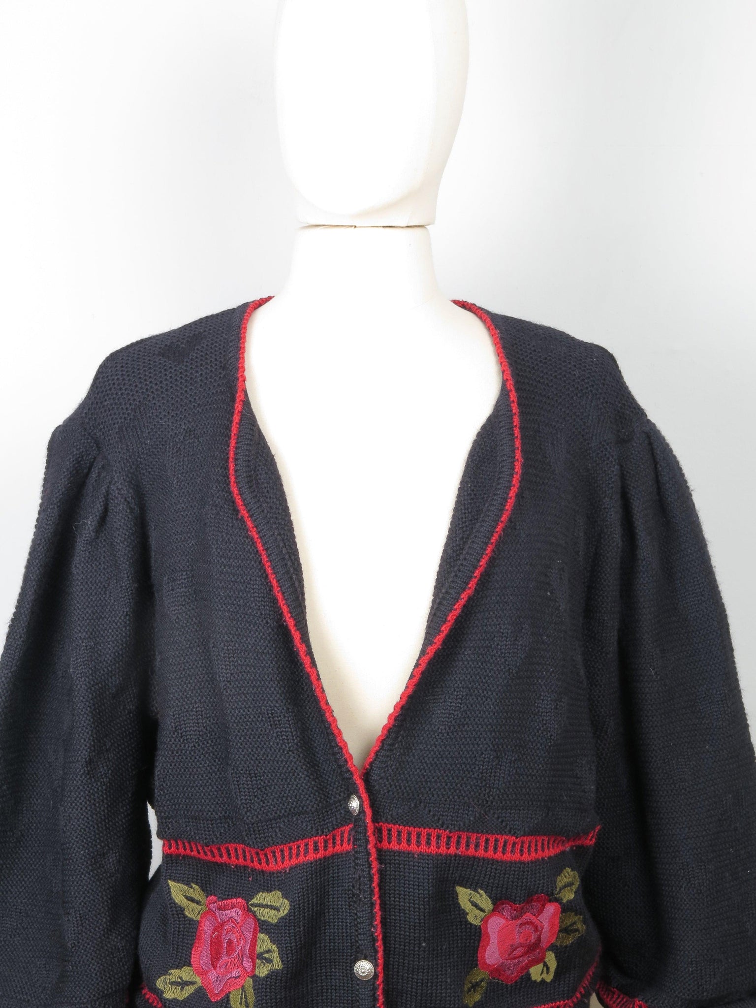 Women's Navy Austrian Cardigan With Floral Motifs L/XL - The Harlequin