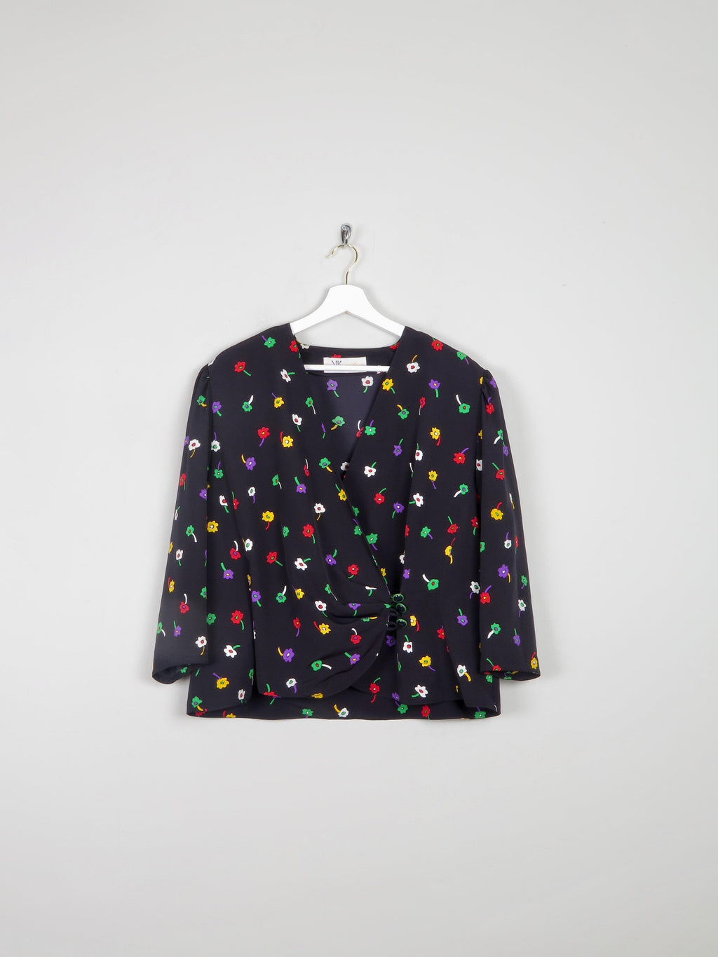 Women's Navy Blouse With Colourful Print XL - The Harlequin