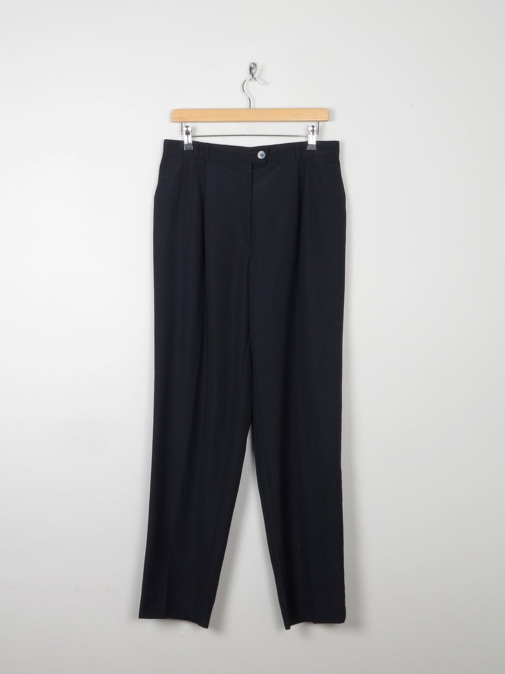 Women's Navy Vintage Tapered Leg Wool Mix Trousers 32 14 Approx - The Harlequin