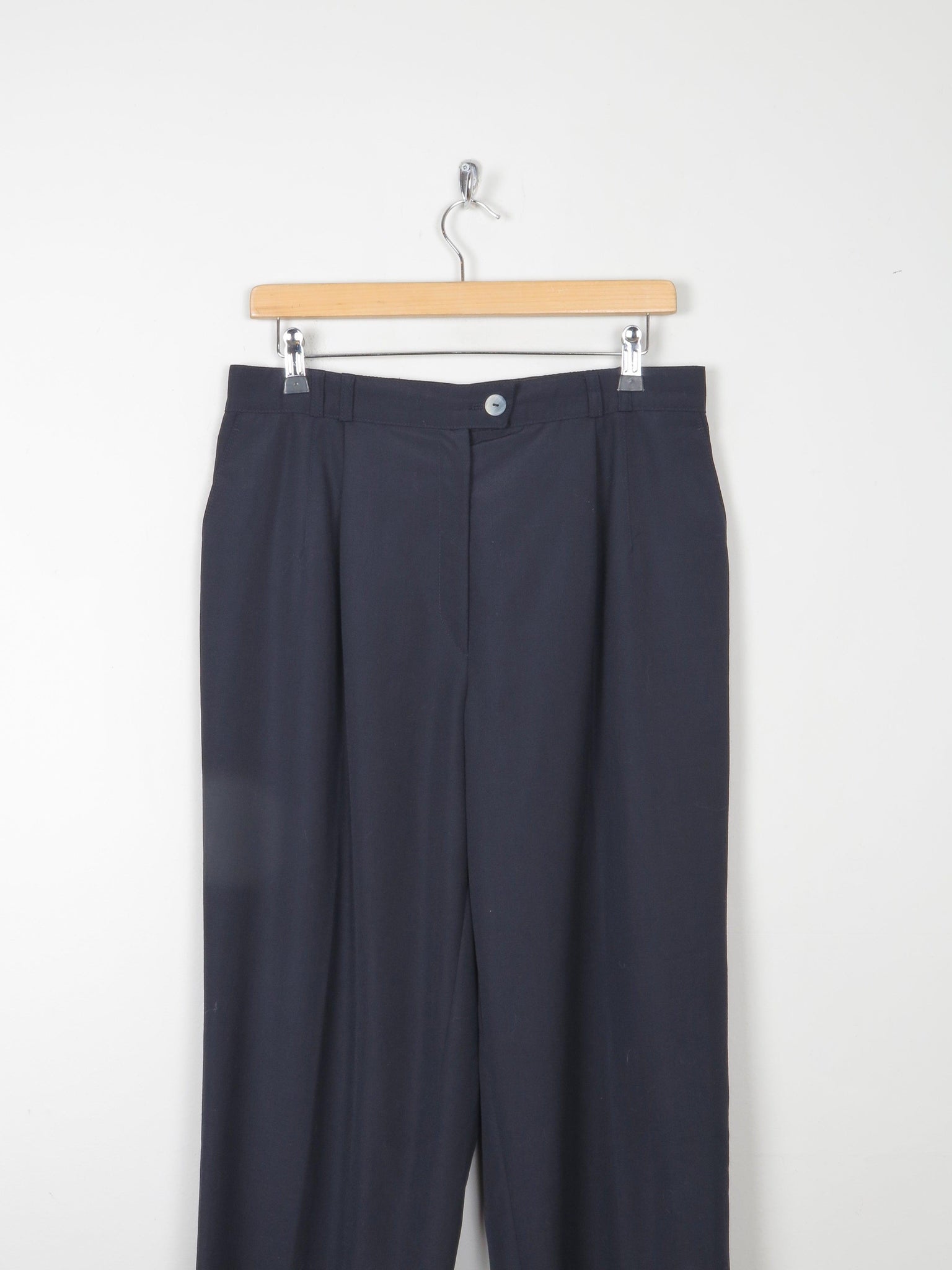 Women's Navy Vintage Tapered Leg Wool Mix Trousers 32 14 Approx - The Harlequin