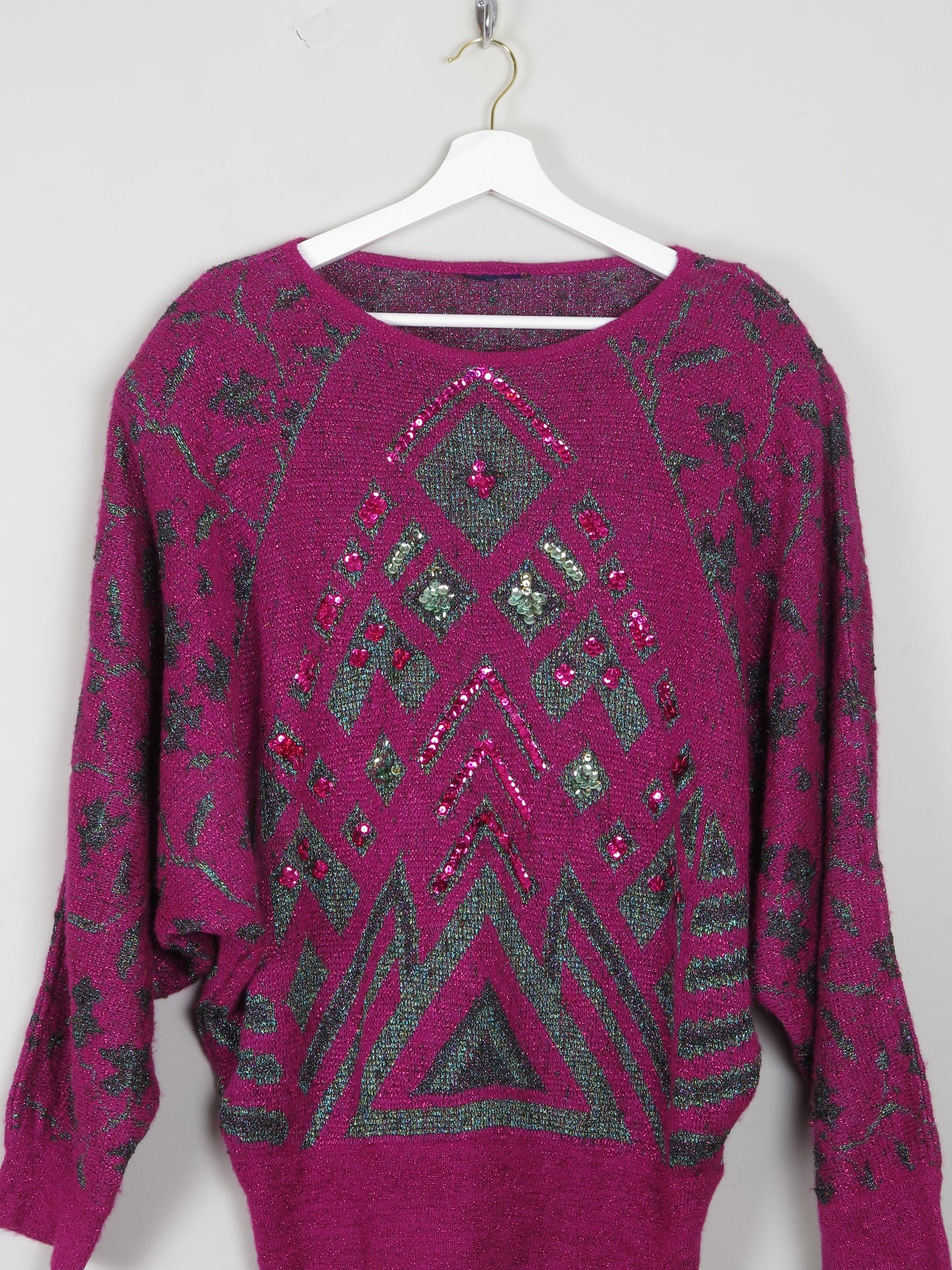 Women's Pink Lurex Jumper With Beads M/L - The Harlequin