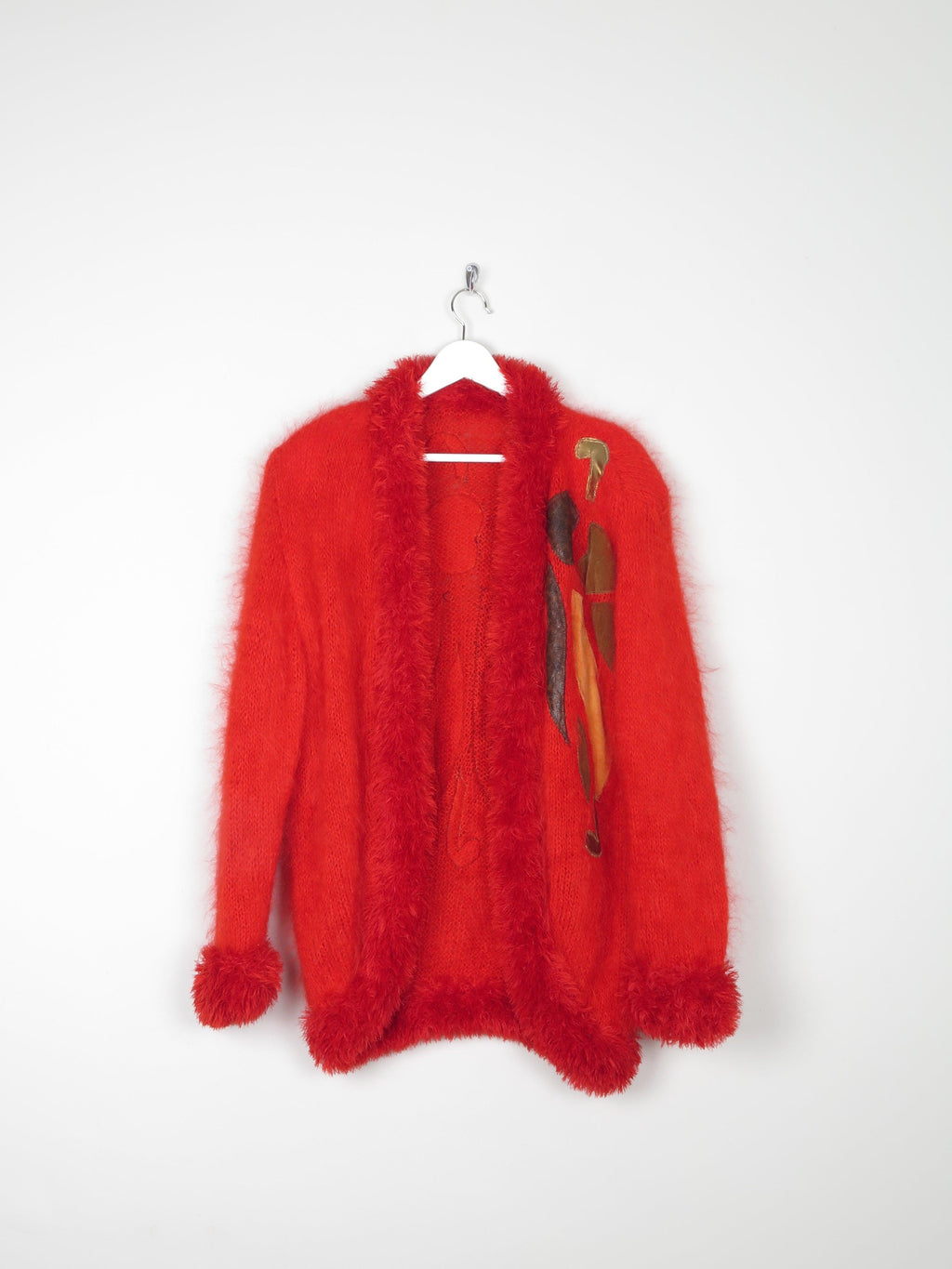 Women's Red Vintage Cardigan with Trim M/L - The Harlequin