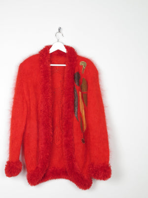Women's Red Vintage Cardigan with Trim M/L - The Harlequin