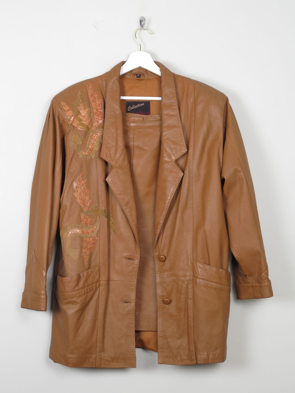 Women's Tan Leather Suit Jacket M - The Harlequin
