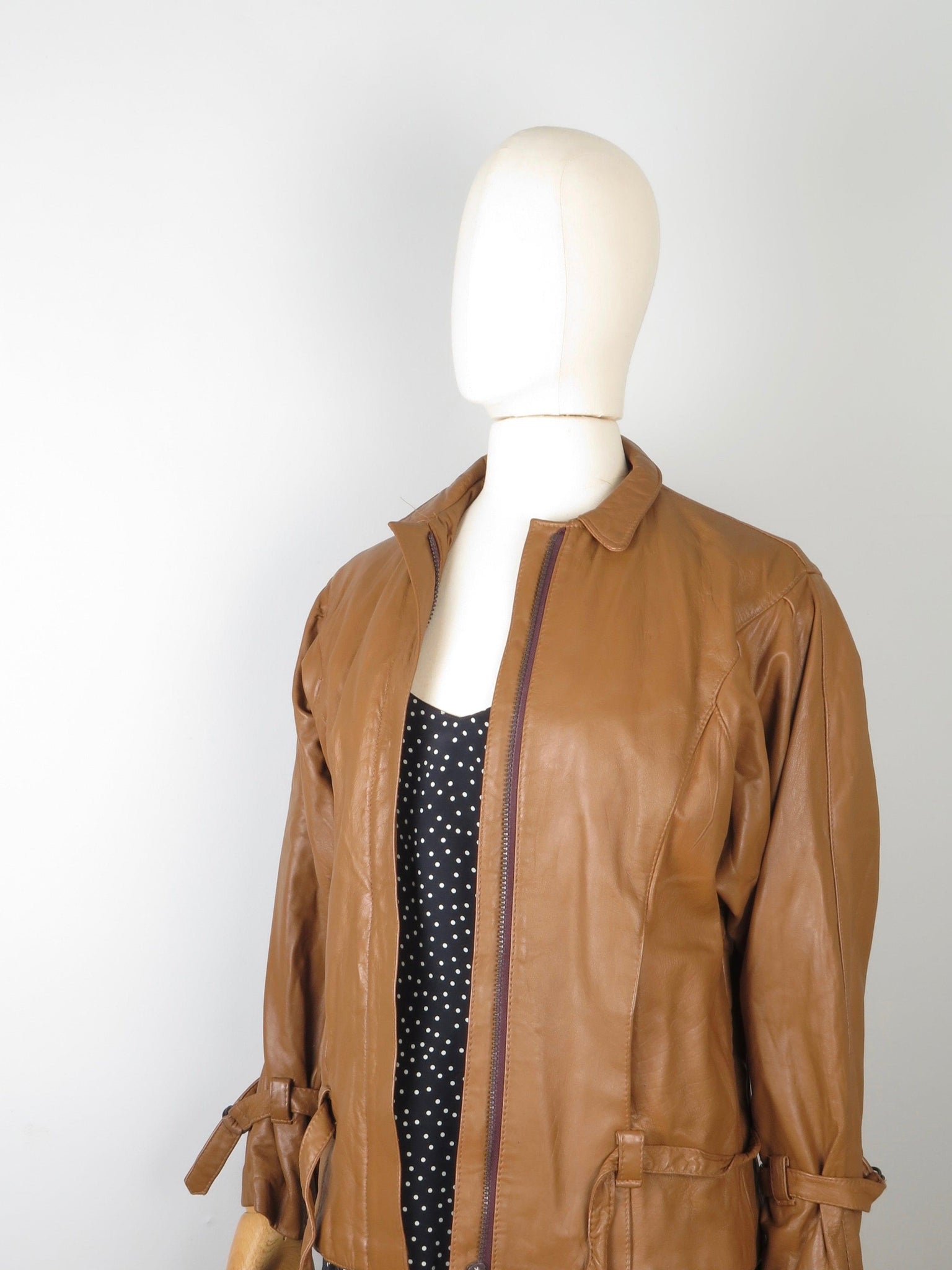 Women's Tan Leather Cropped Bomber Jacket S - The Harlequin
