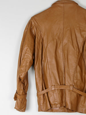 Women's Tan Leather Cropped Bomber Jacket S - The Harlequin