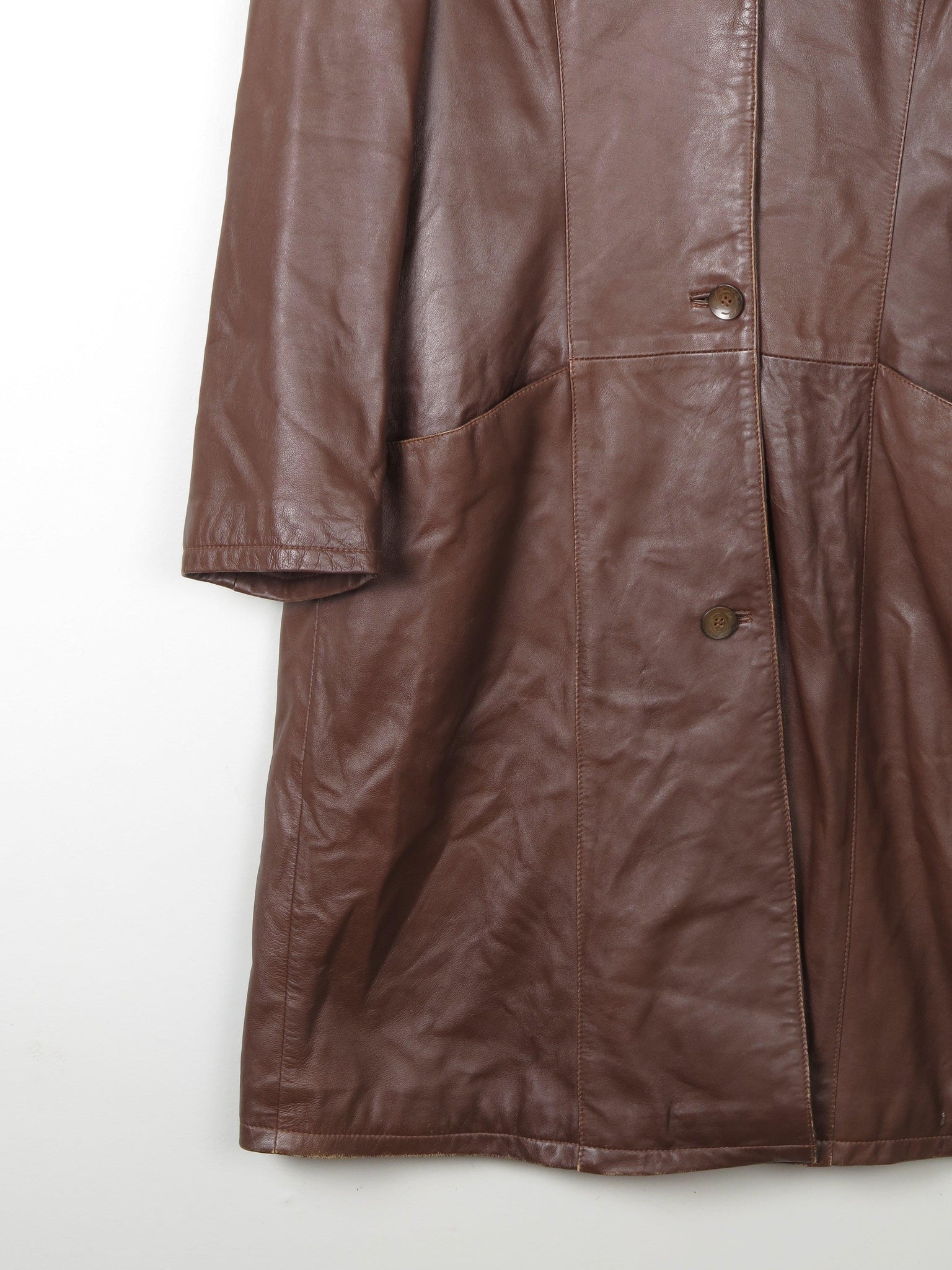 Women's Tan/Brown Soft Leather Coat L - The Harlequin
