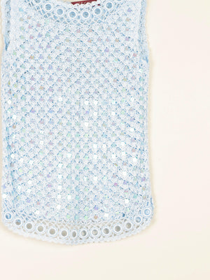 Women's Vintage Baby Blue 90s Crochet & Sequin Top S/M - The Harlequin
