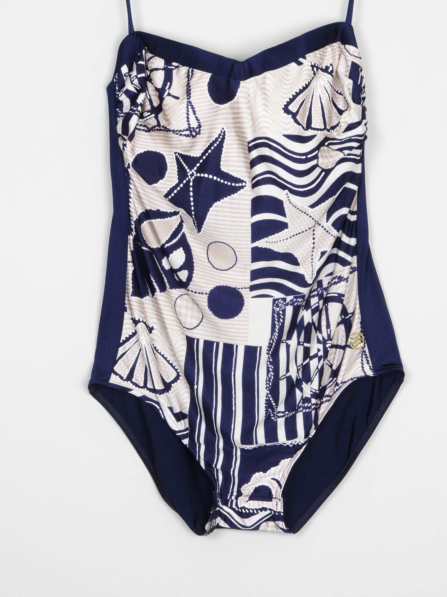 Beach Print Navy Vintage Swimsuit M - The Harlequin