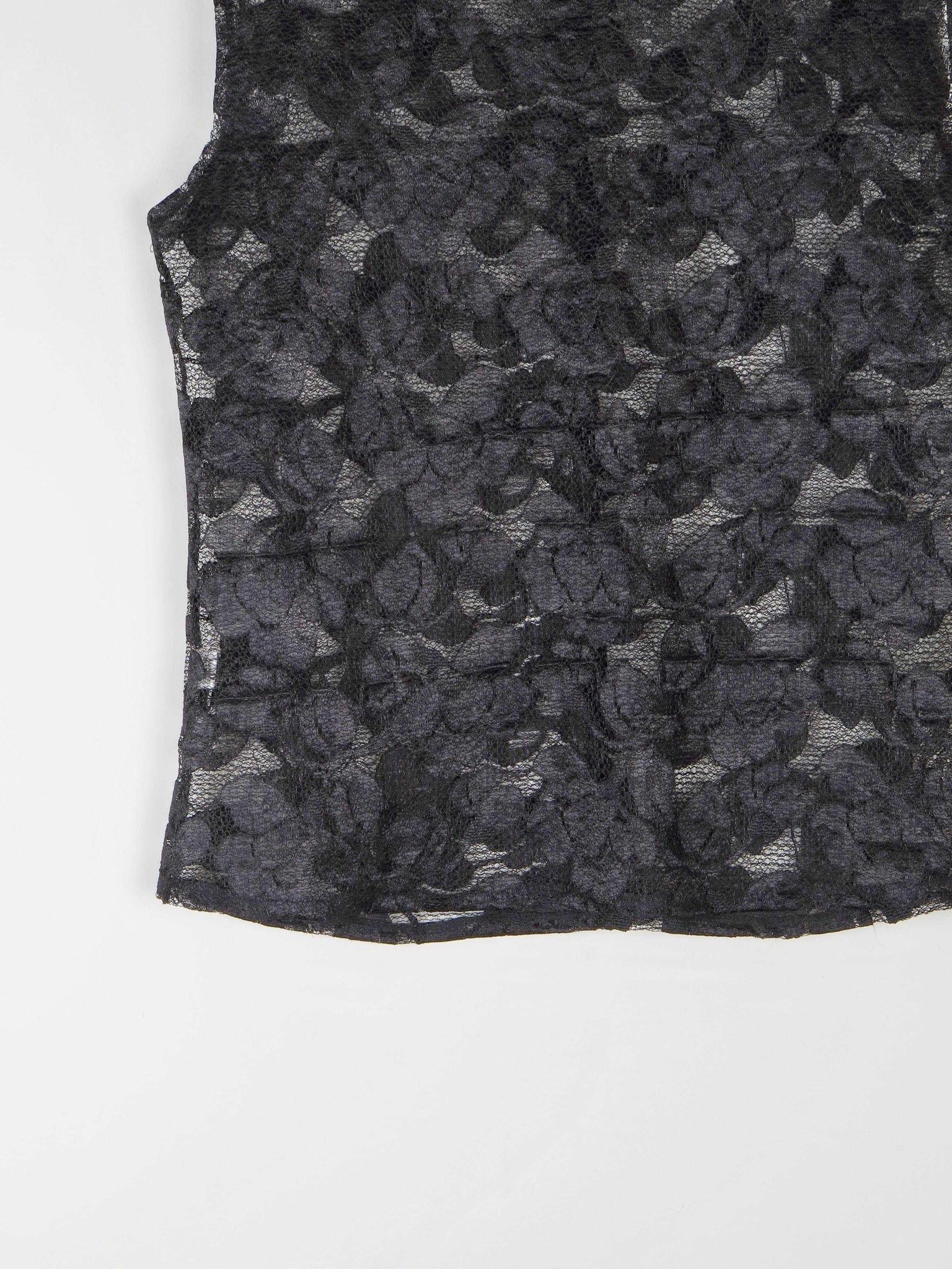 Women’s Vintage Black Lace Sleeveless Blouse With High Neck M - The Harlequin