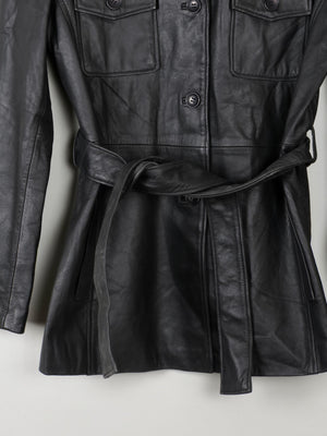Women's Black Leather Fitted jacket With Belt M - The Harlequin