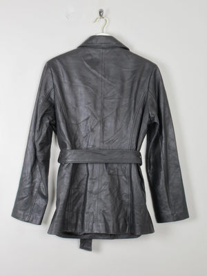 Women's Black Leather Fitted jacket With Belt M - The Harlequin