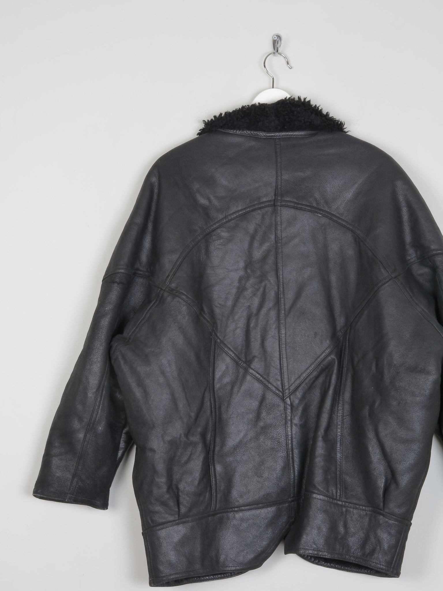 Women’s Vintage Black Leather Sheepskin Oversized Jacket M/L - The Harlequin