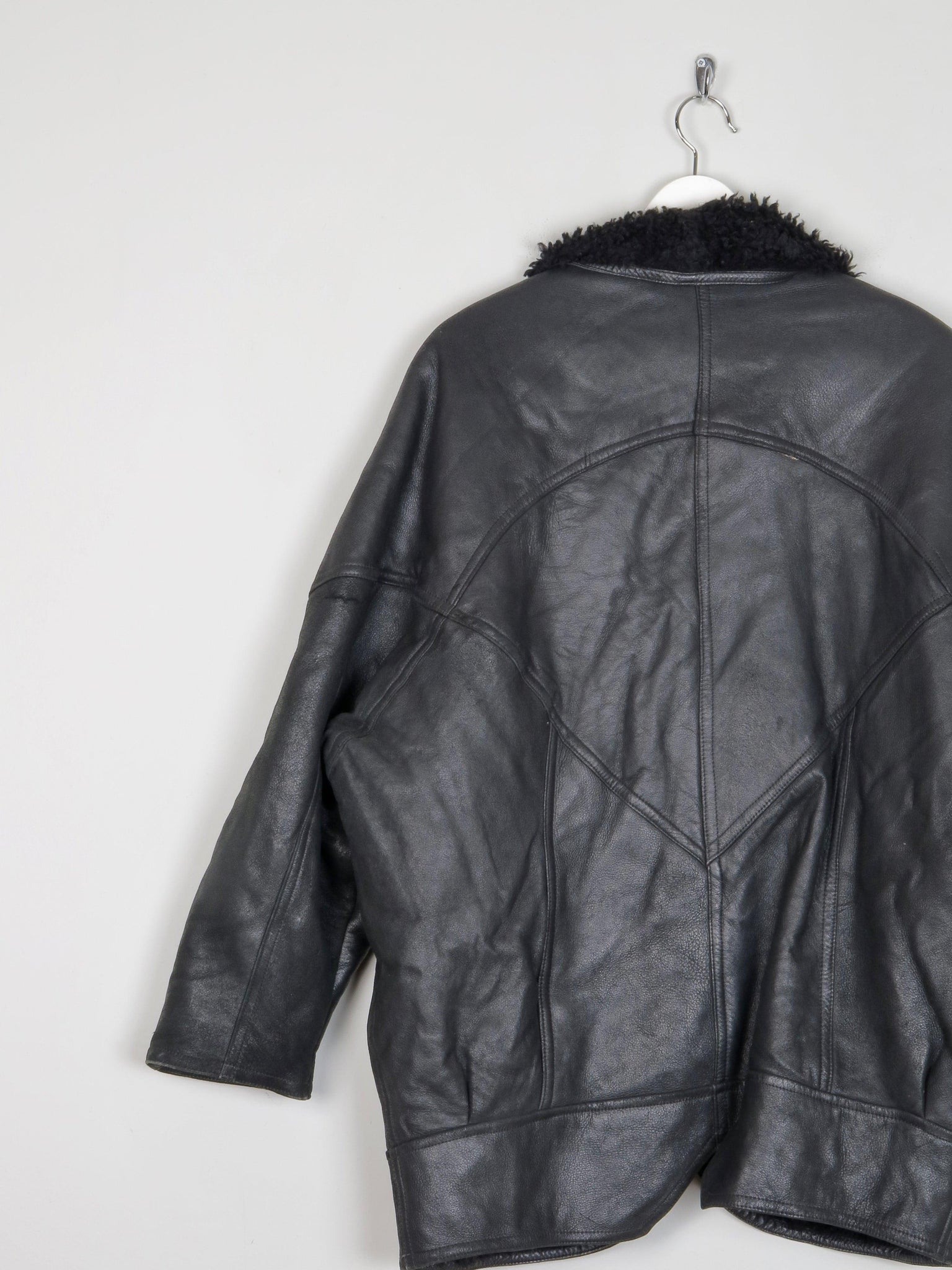 Women’s Vintage Black Leather Sheepskin Oversized Jacket M/L - The Harlequin