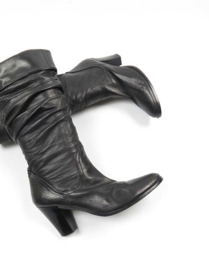 Black Leather Slouchy Boots 40/7 - The Harlequin