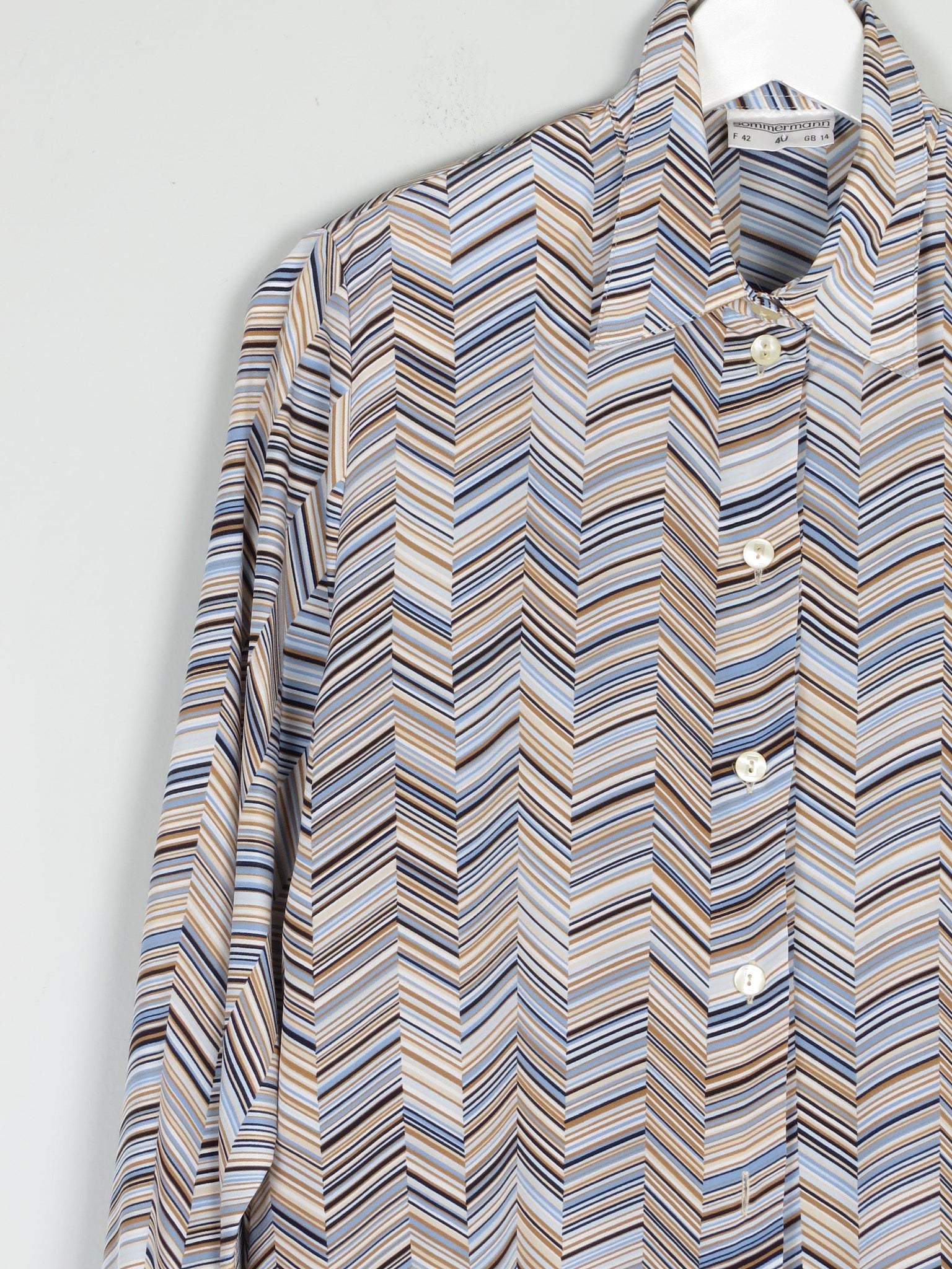 Women's Vintage Blouse Abstract Striped Design M - The Harlequin