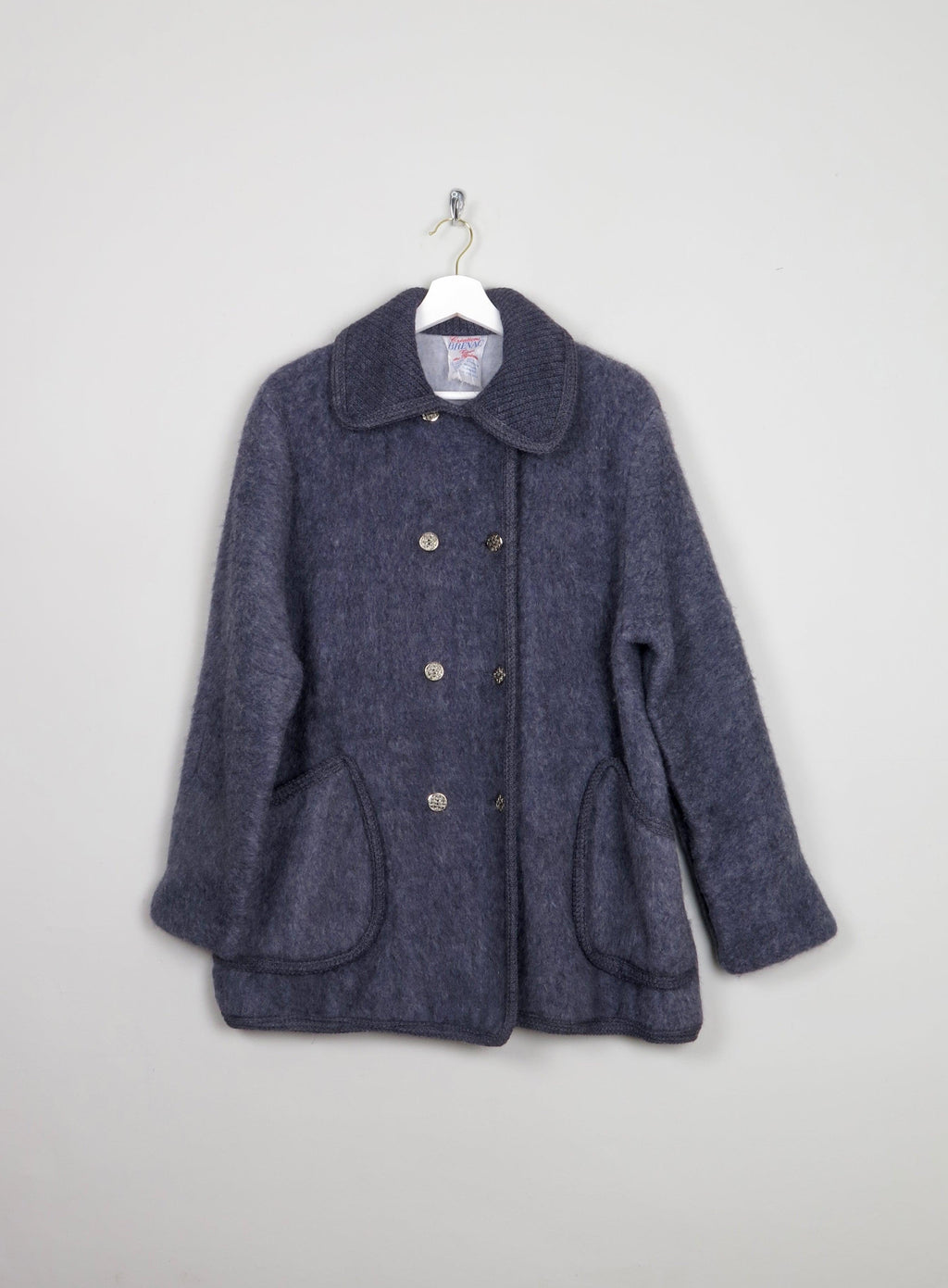 Women's Vintage  Blue Light Wool Mohair Short Coat M - The Harlequin