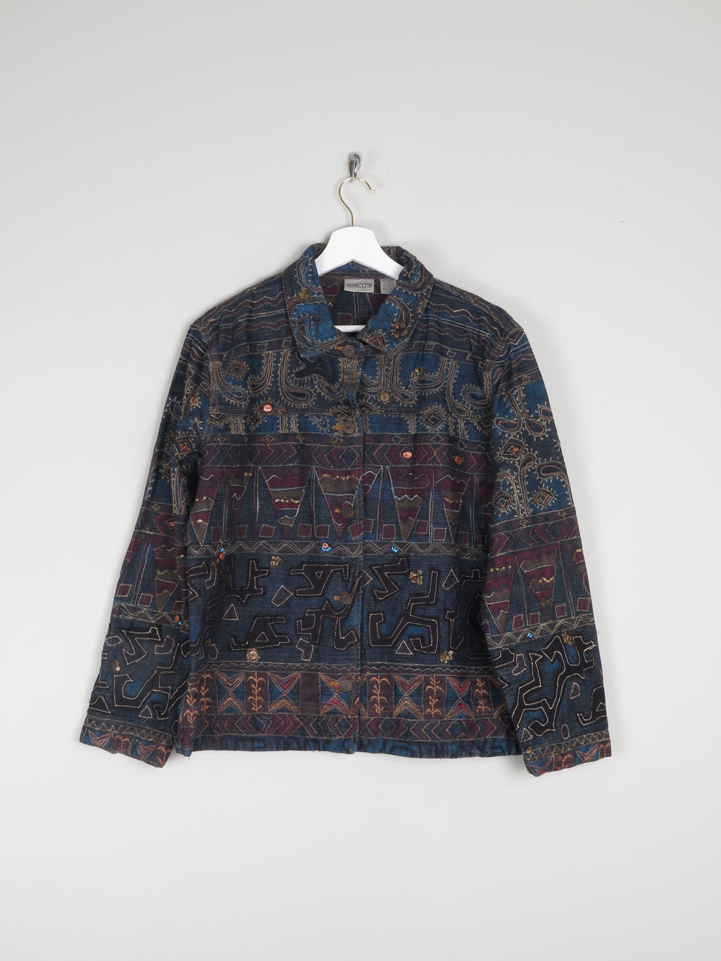 Women's Vintage Embroidered & Embellished Denim Jacket M - The Harlequin