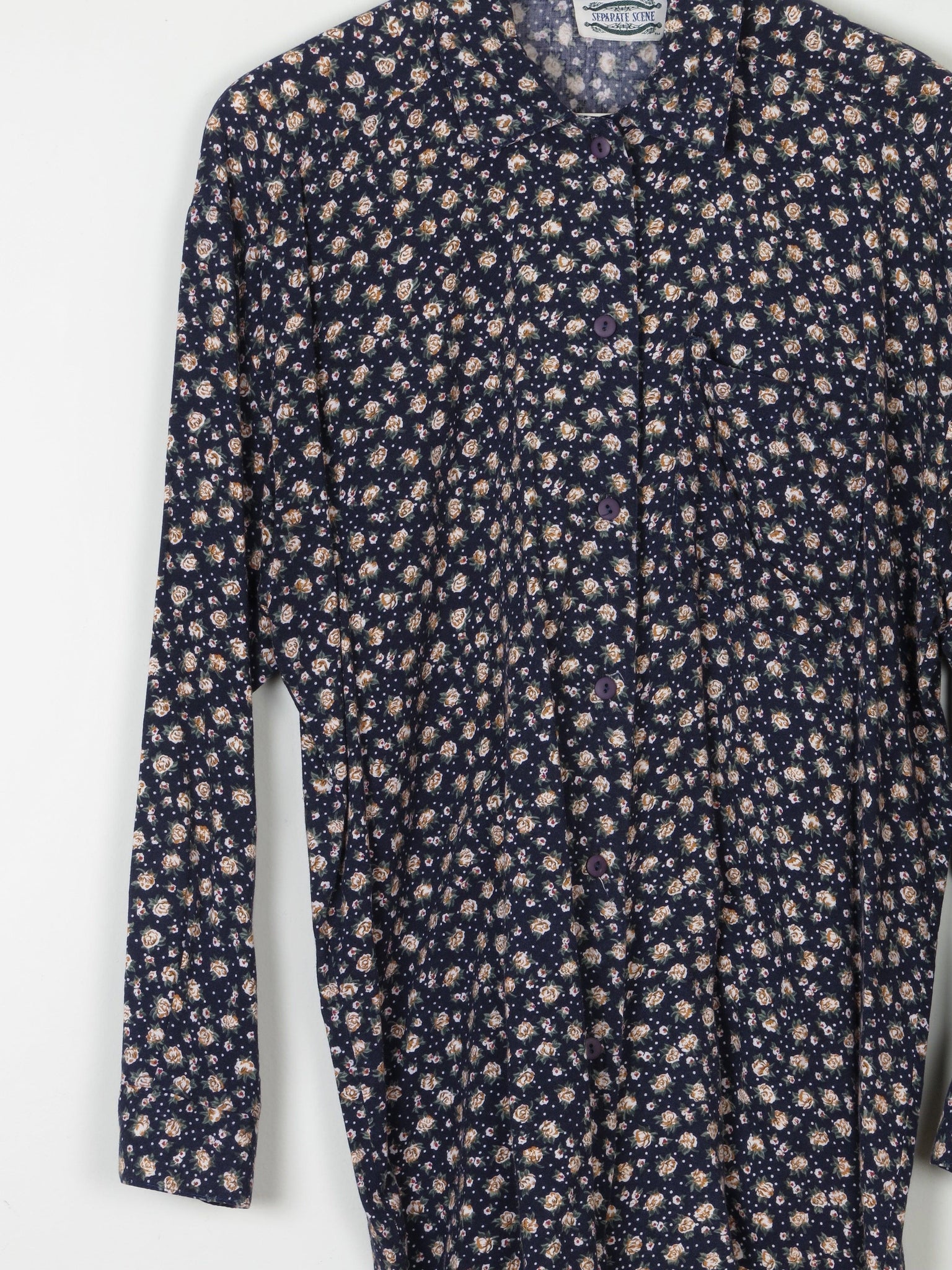 Women’s Floral Print Navy Vintage  Shirt/Blouse S-L - The Harlequin