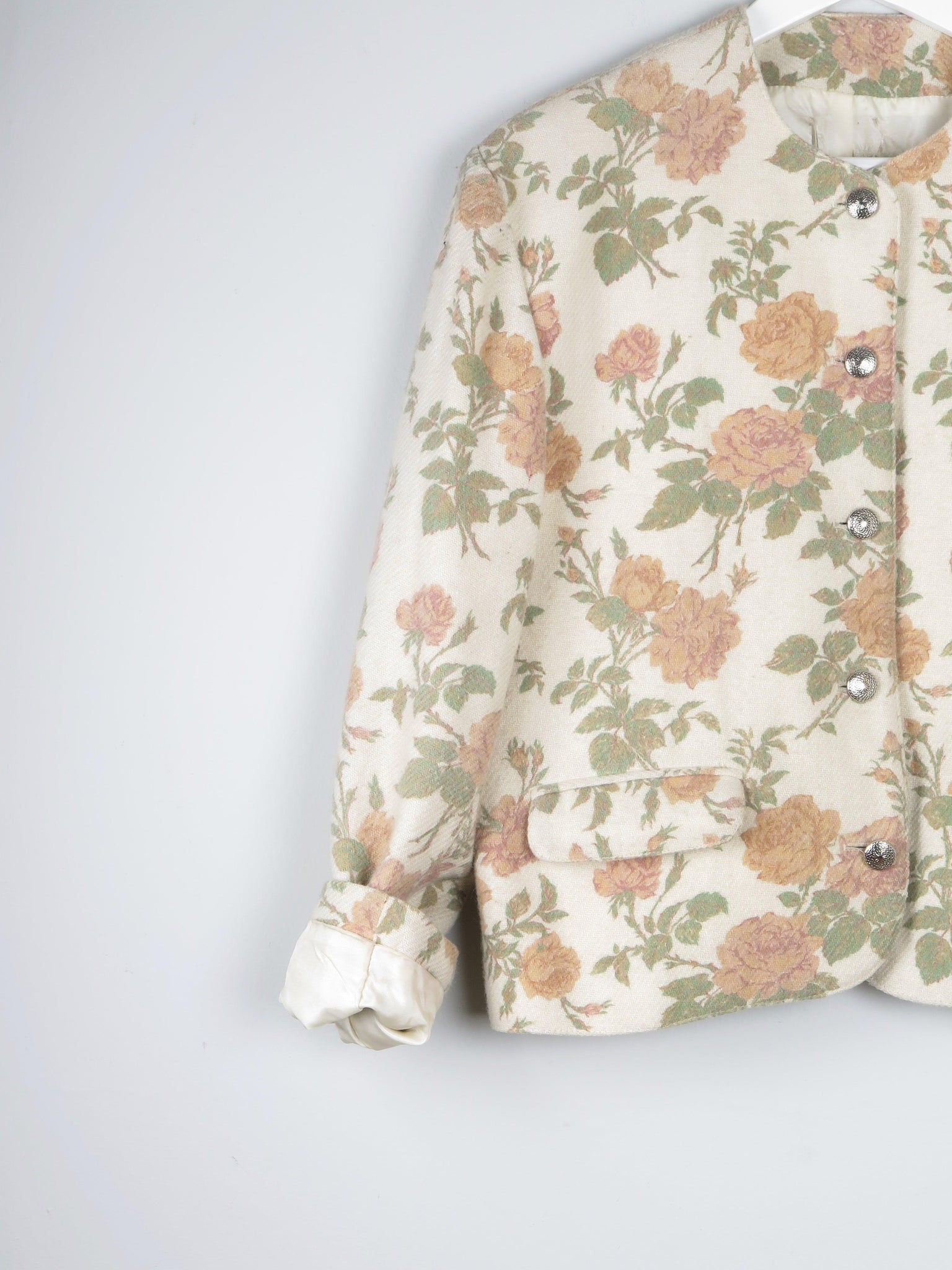 Women’s Vintage Floral Printed Wool 80s Jacket L - The Harlequin