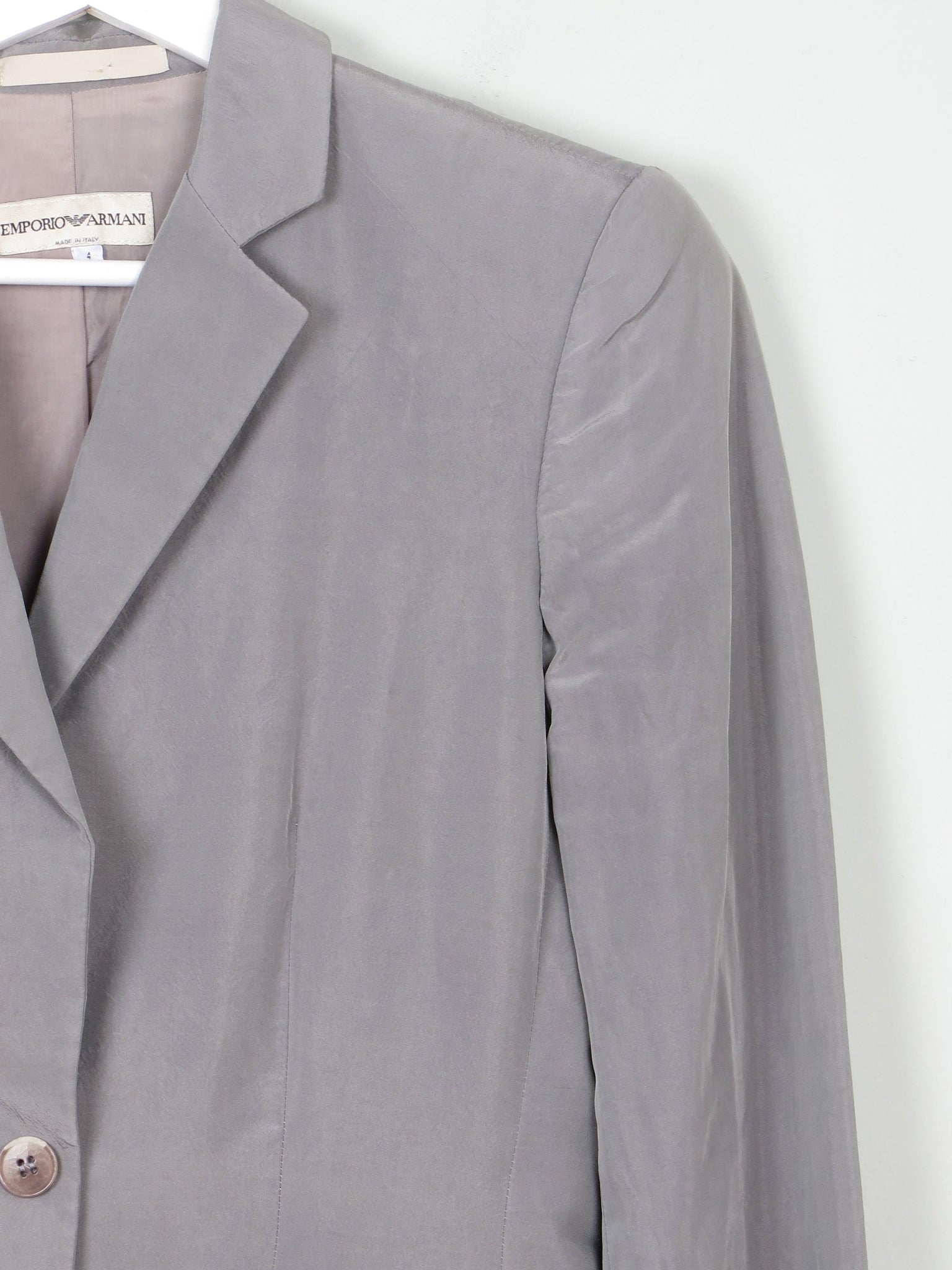 Vintage Women's Grey Armani Satin Jacket 6/8 XS - The Harlequin