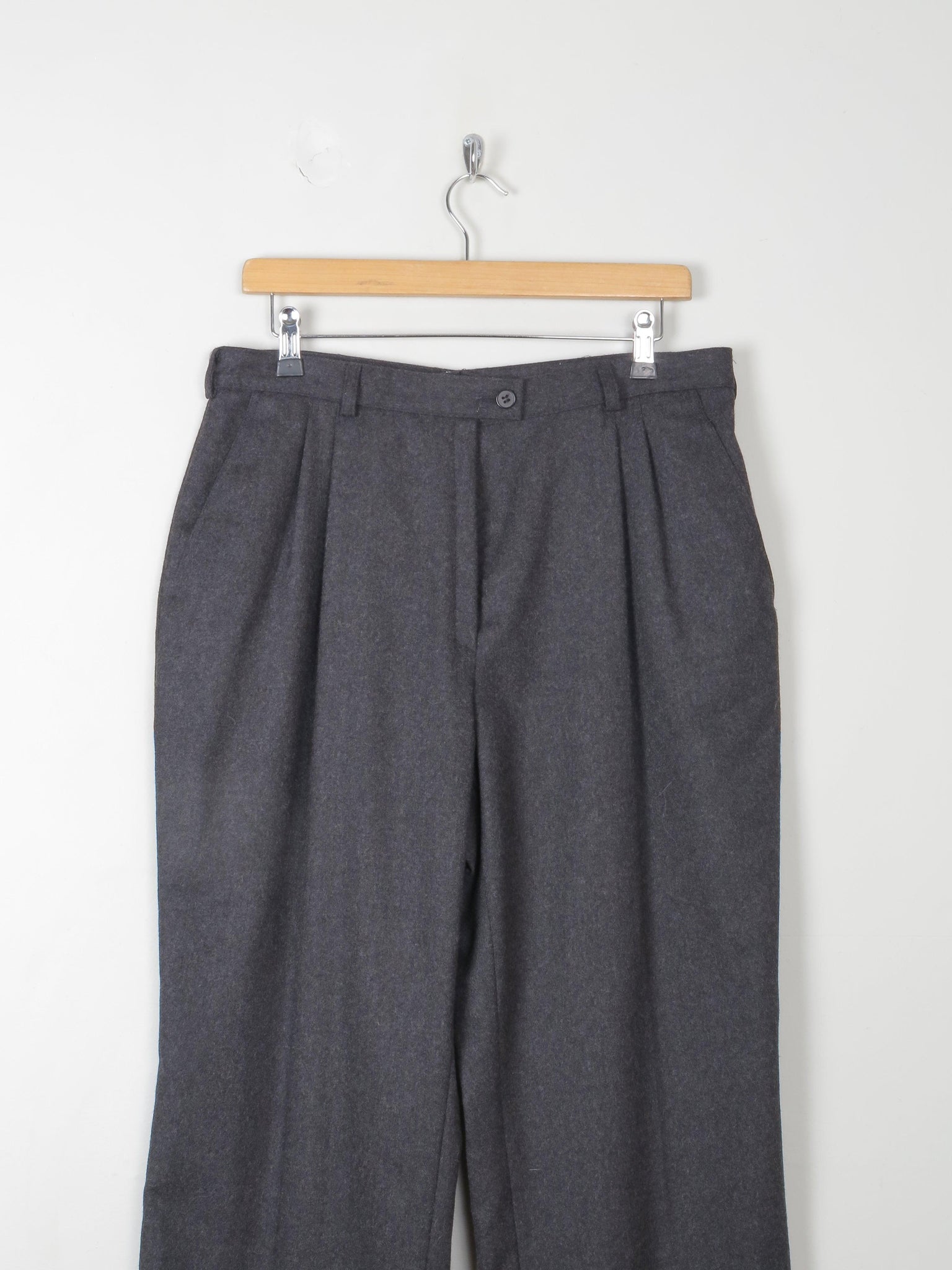 Women's Vintage Grey Wool Trousers L 33"/31L - The Harlequin