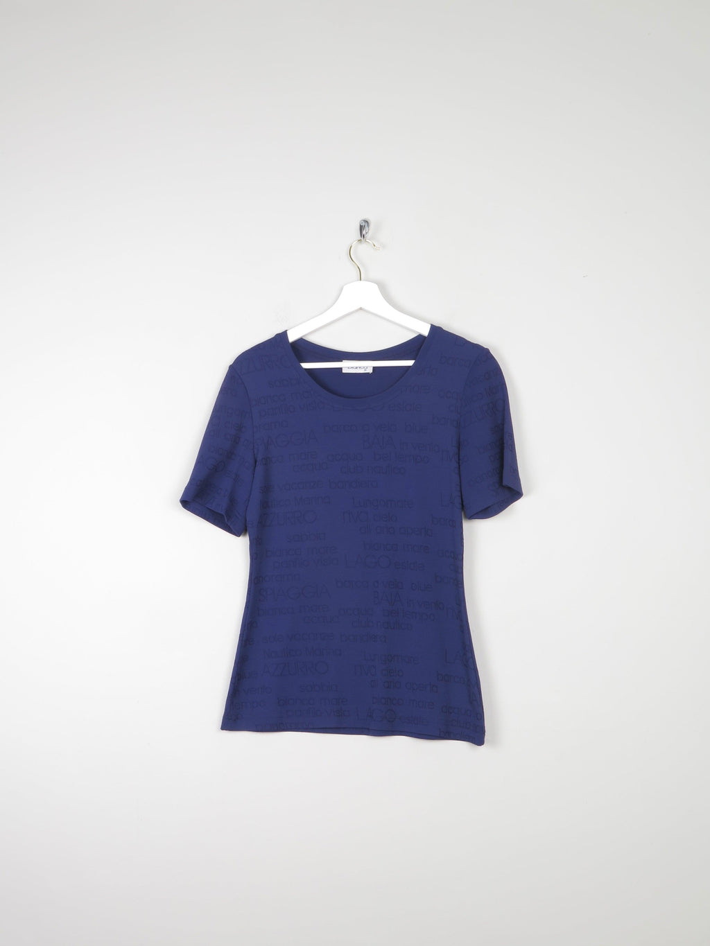 Women's Navy Bianca 1990s Top With Word Embossed Print S - The Harlequin