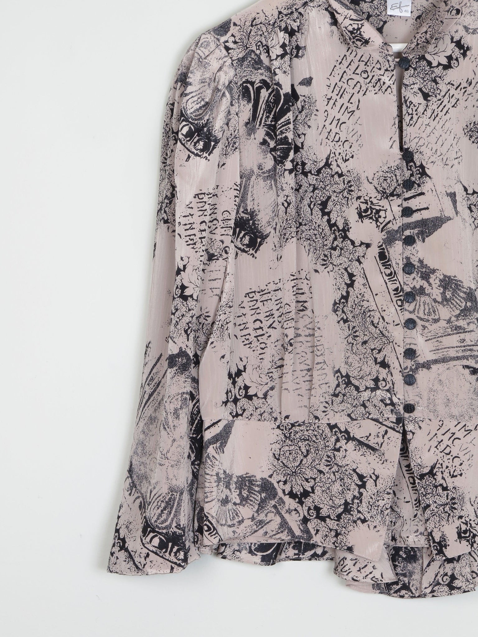 Women's Nude Printed Blouse With Mandarin Collar & Peplum Detail L - The Harlequin