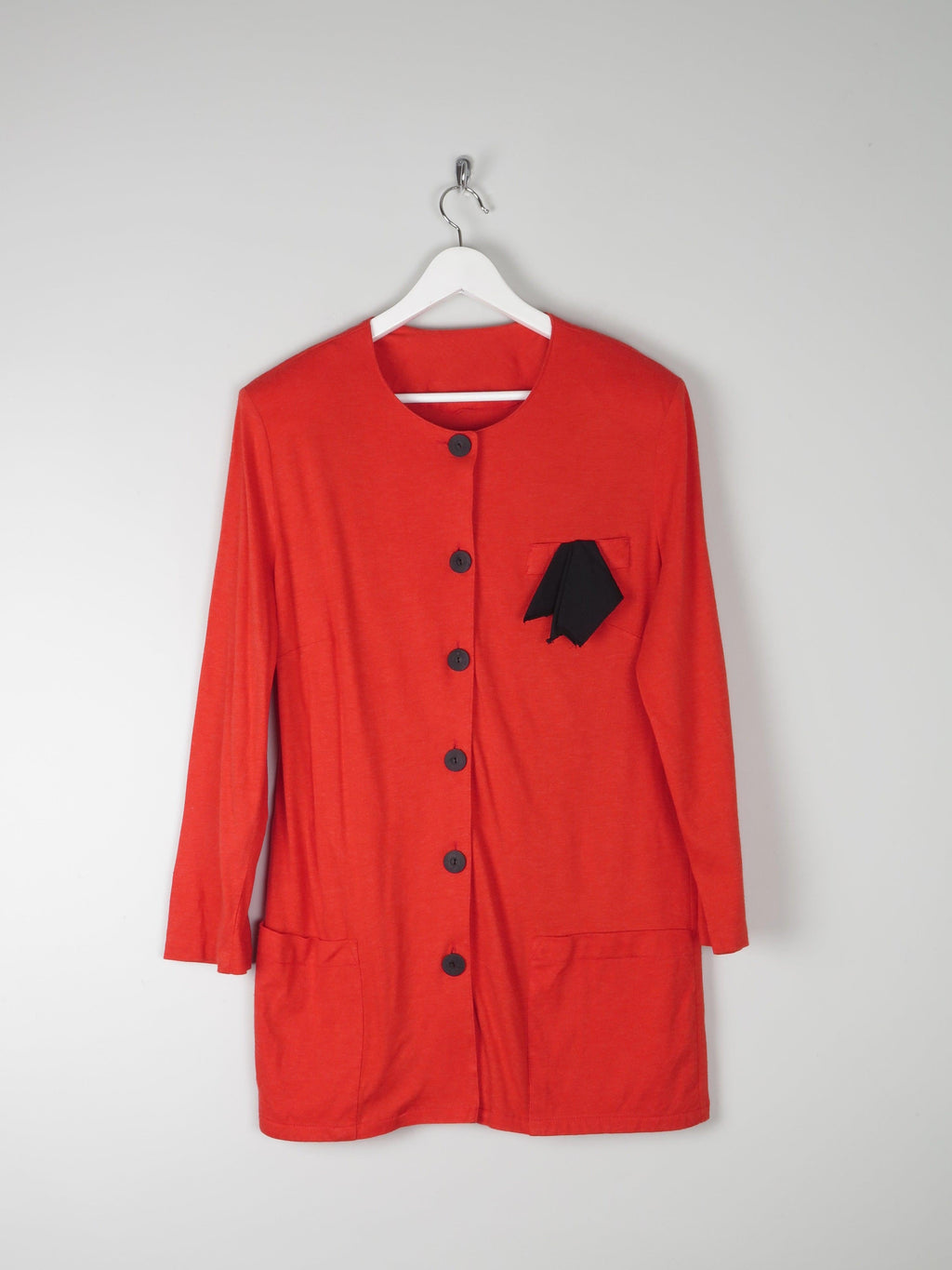 Red Jersey 1980s Long Jacket M - The Harlequin