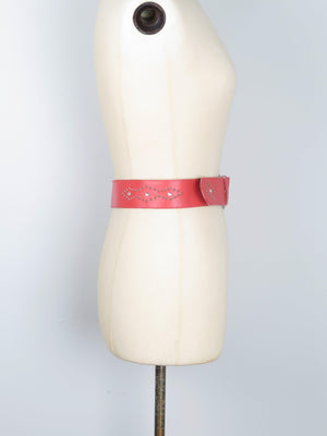 Women's Vintage Red Leather Waist Belt  S-M - The Harlequin