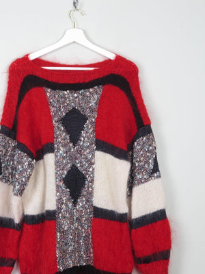 Women's Vintage Red Mohair Patchwork Hand-knit Jumper M/L - The Harlequin
