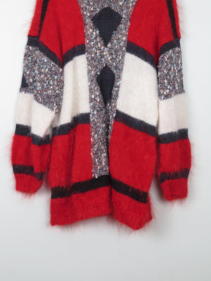 Women's Vintage Red Mohair Patchwork Hand-knit Jumper M/L - The Harlequin