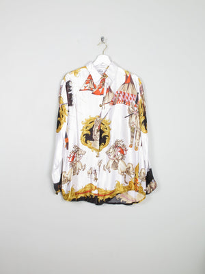 Women's Satin Scarf Print Blouse With Collar S/M/L - The Harlequin
