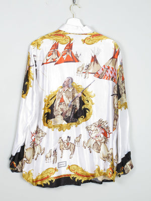 Women's Satin Scarf Print Blouse With Collar S/M/L - The Harlequin