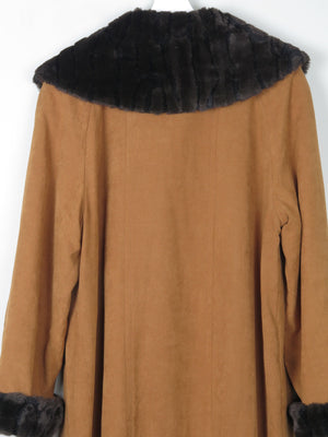 Women's Vintage Tan Maxi Coat With Brown Fur Trim M/L - The Harlequin