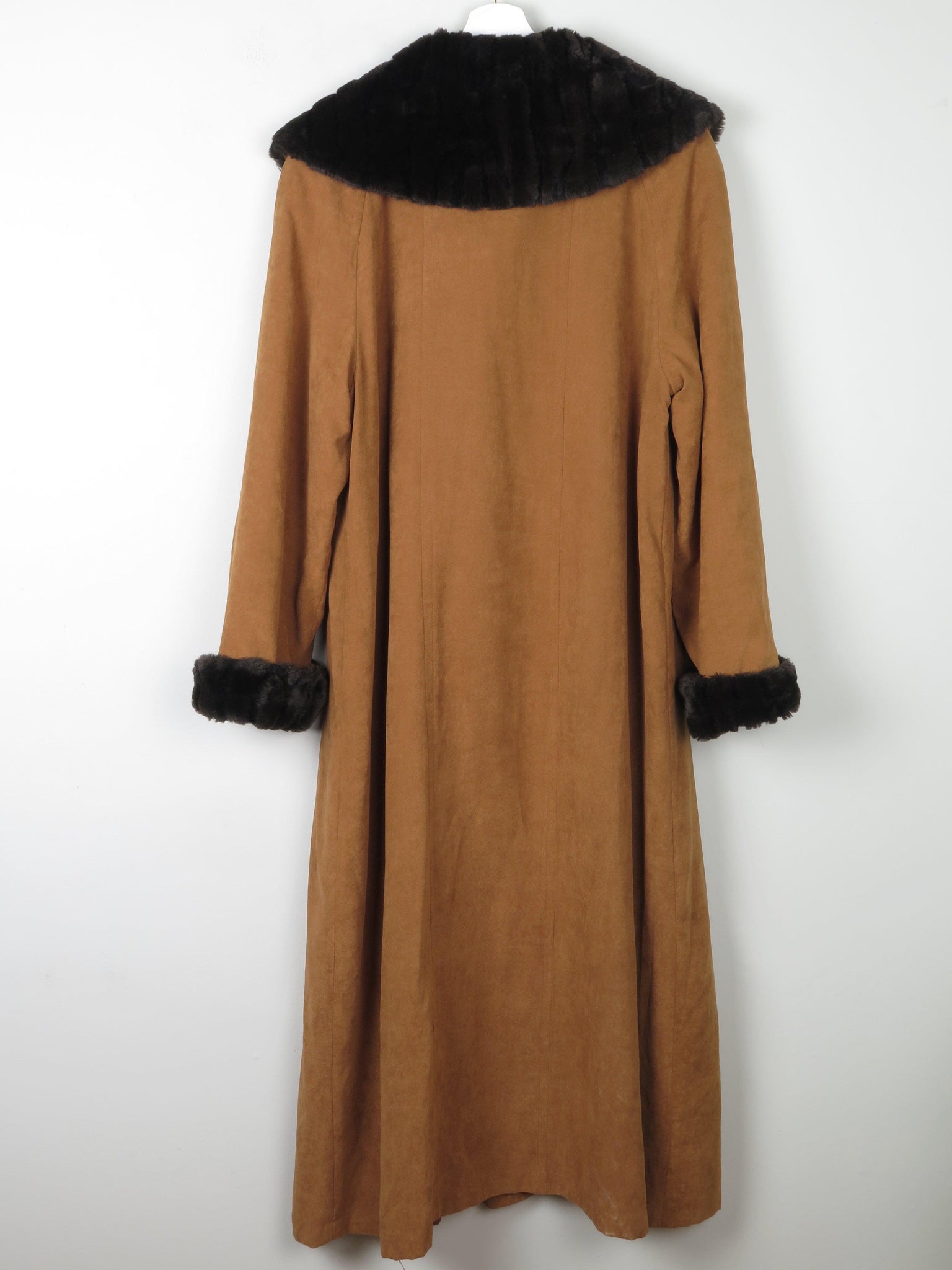 Women's Vintage Tan Maxi Coat With Brown Fur Trim M/L - The Harlequin