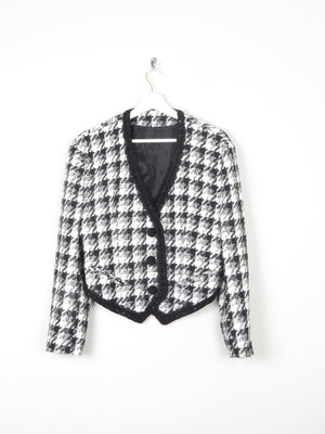 Women's Vintage Tweed Black & White Check Cropped Jacket M - The Harlequin