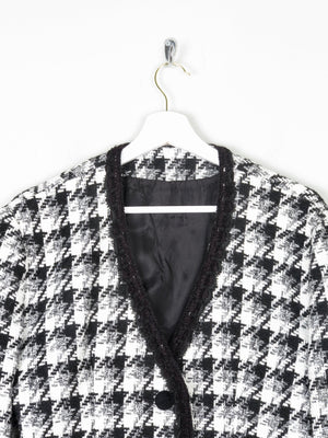 Women's Vintage Tweed Black & White Check Cropped Jacket M - The Harlequin